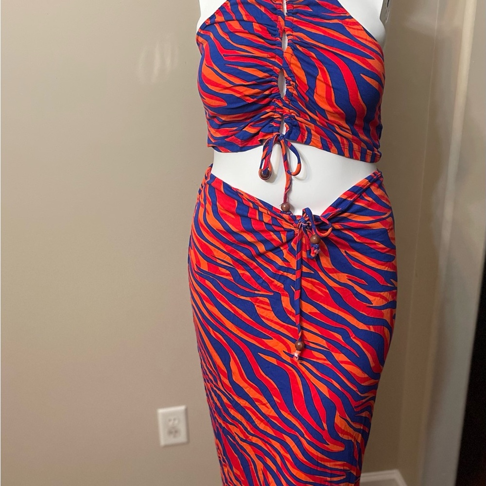 Eloquii Red and Blue Zebra Print Midi Dress
